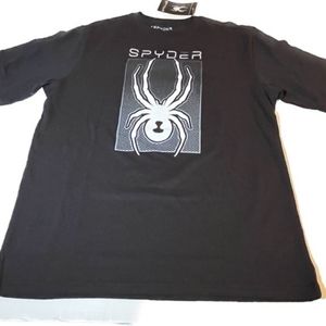 Spyder T-Shirt Medium Black Grey Logo Athletic Casual Workout Exercise Sport NEW